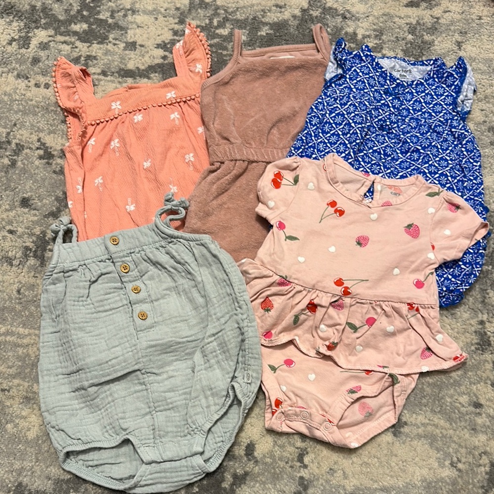 Adorable Baby Romper Sets in Pink, mauve, Blue, and Green